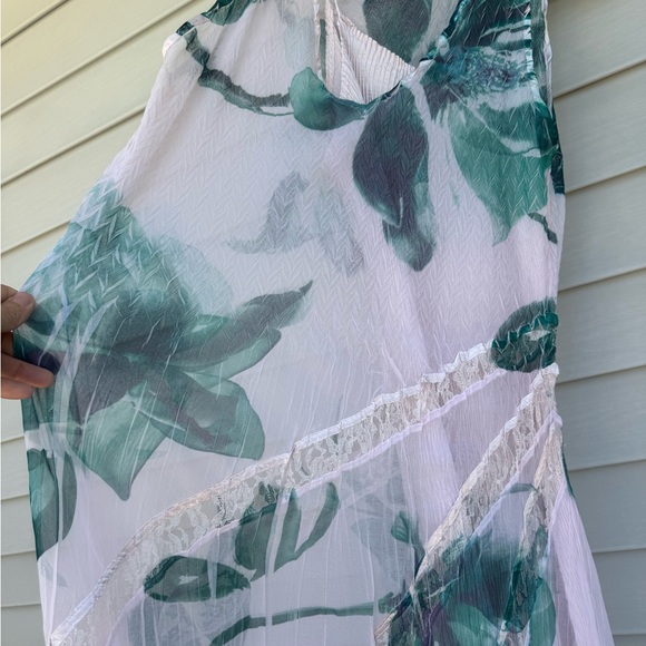 Komarov XL Crinkle Chiffon Floral Maxi Dress USA Lace Romantic Elegant - Picture 10 of 13